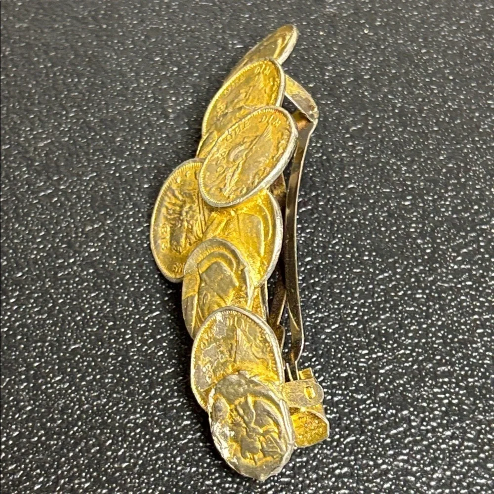 Vintage Gold Tone Coin Hair Clip Made in France